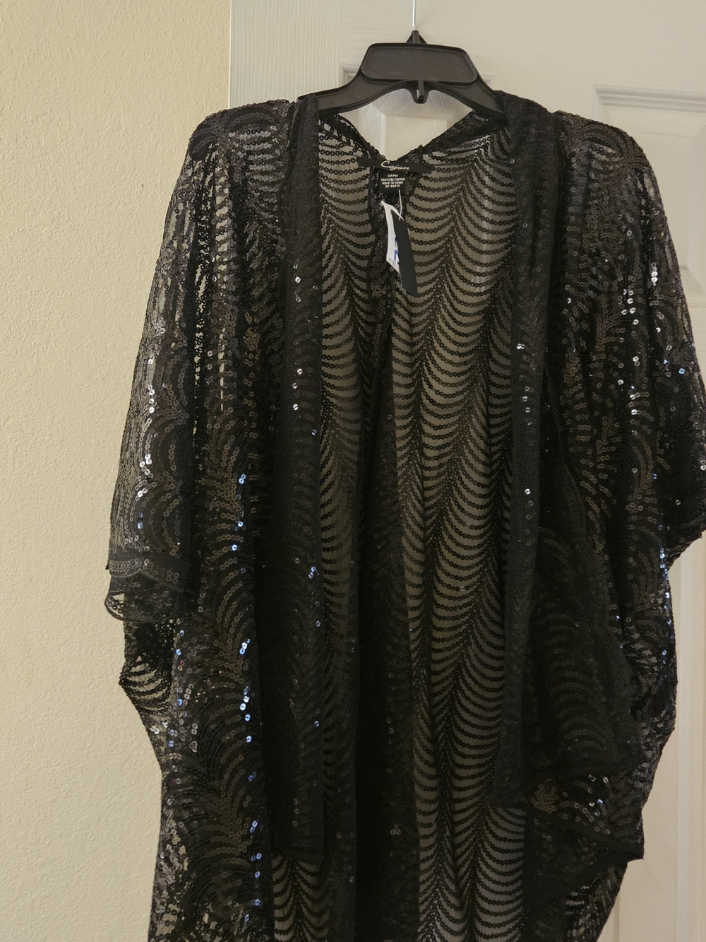 NWT Cejon Event Black Glam Formal Sequin Mesh Kimono Cape Wrap Cardigan Oversize - Picture 3 of 11